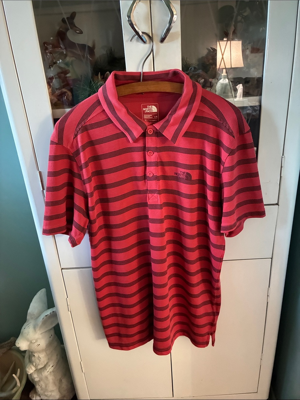 The North Face Men's Red Striped Polo Shirt sz L nwt